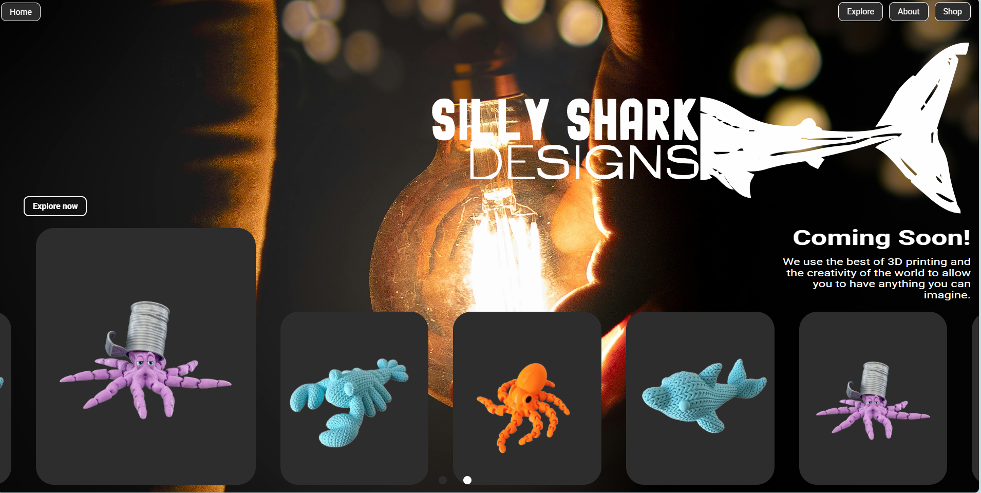 home page of silly shark designs
